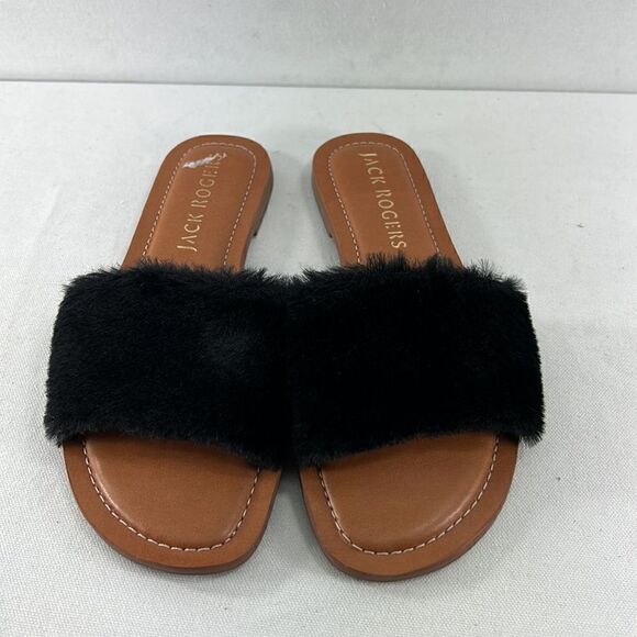 Jack Rogers Faux Fur Sabrina Slide Sandal Black Size 7- NIB - Picture 2 of 7